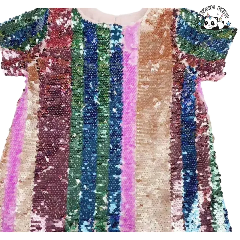 LEZONKIDS - Vestido Arco-íris de Lantejoulas Reversíveis para Meninas